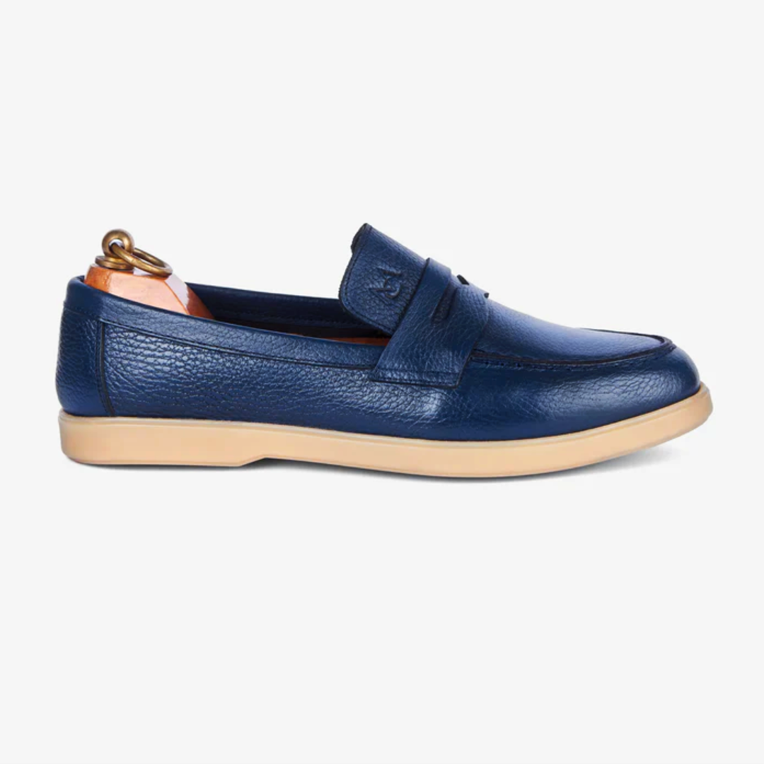 Mocassin City Walk Cuire Grainé Bleu