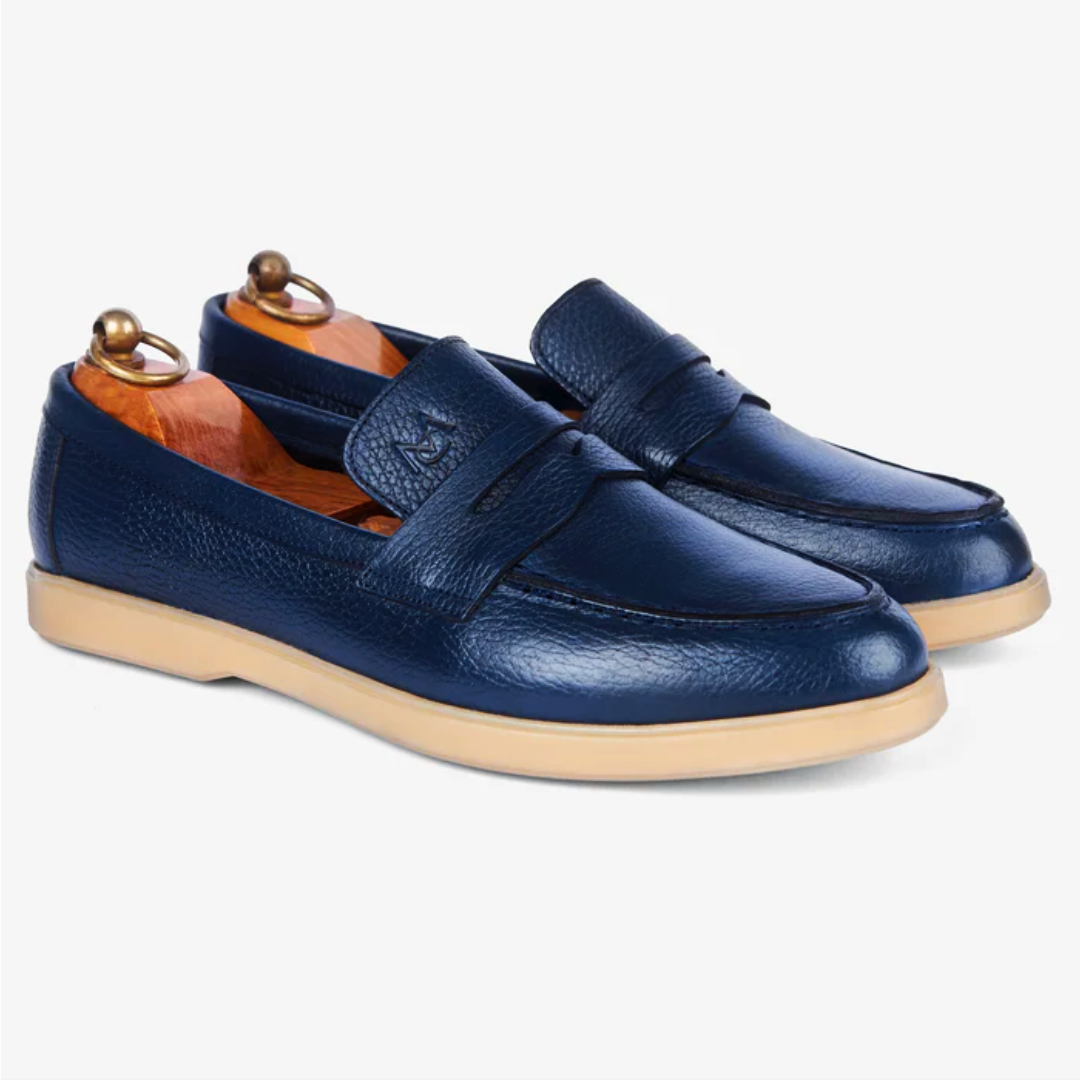 Mocassin City Walk Cuire Grainé Bleu