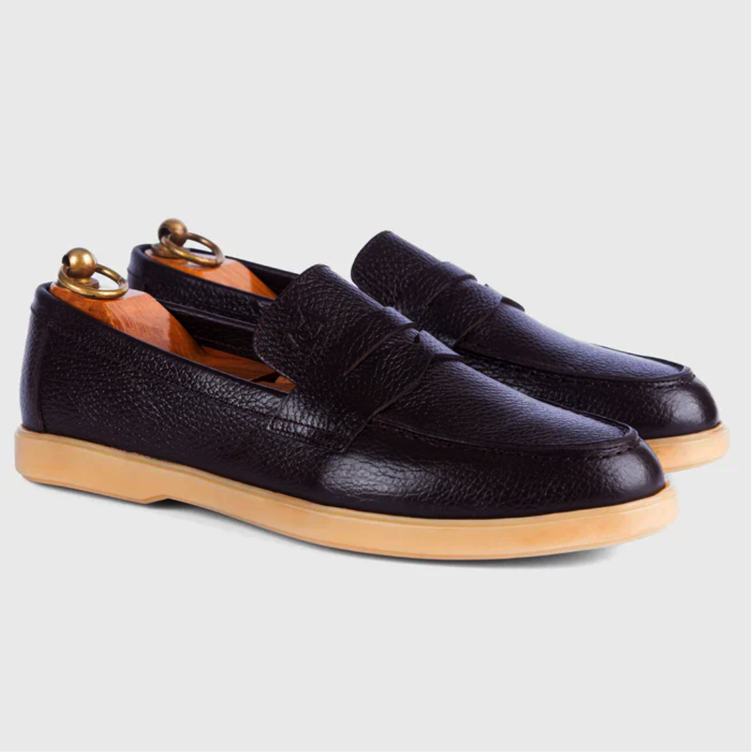 Mocassin City Walk Cuire Grainé Marron Foncé