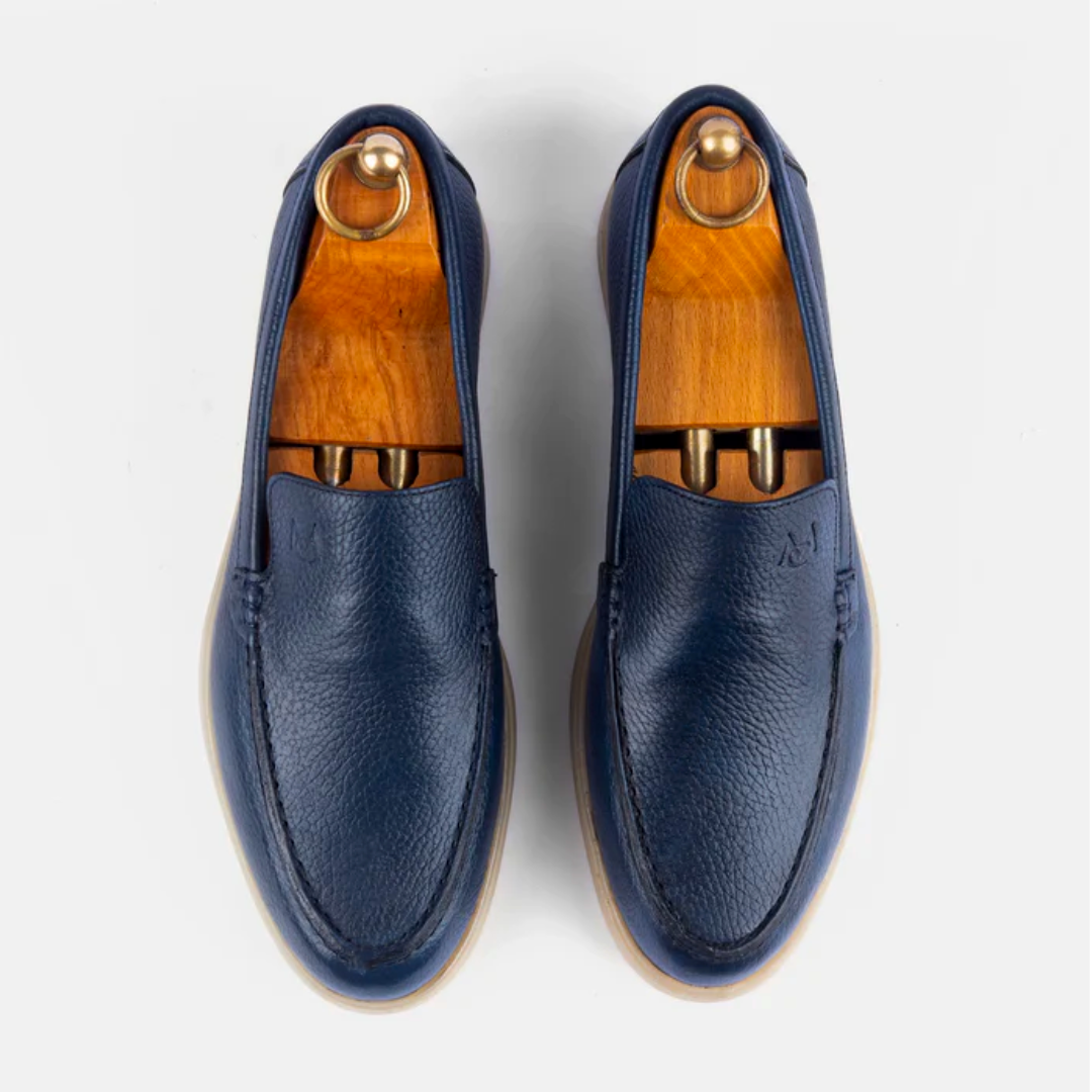 Mocassin City Walk Cuire Grainé Bleu