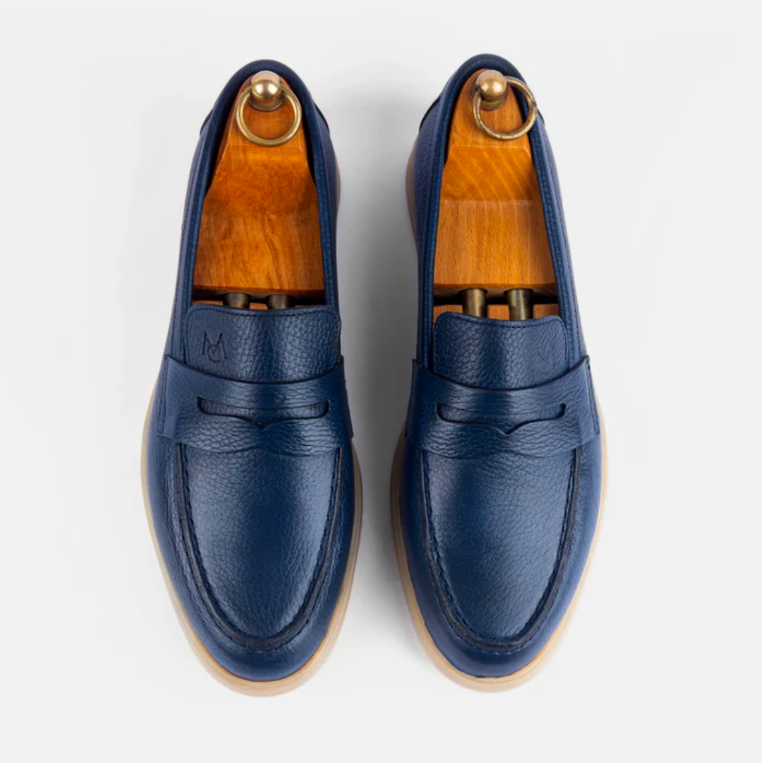 Mocassin City Walk Cuire Grainé Bleu