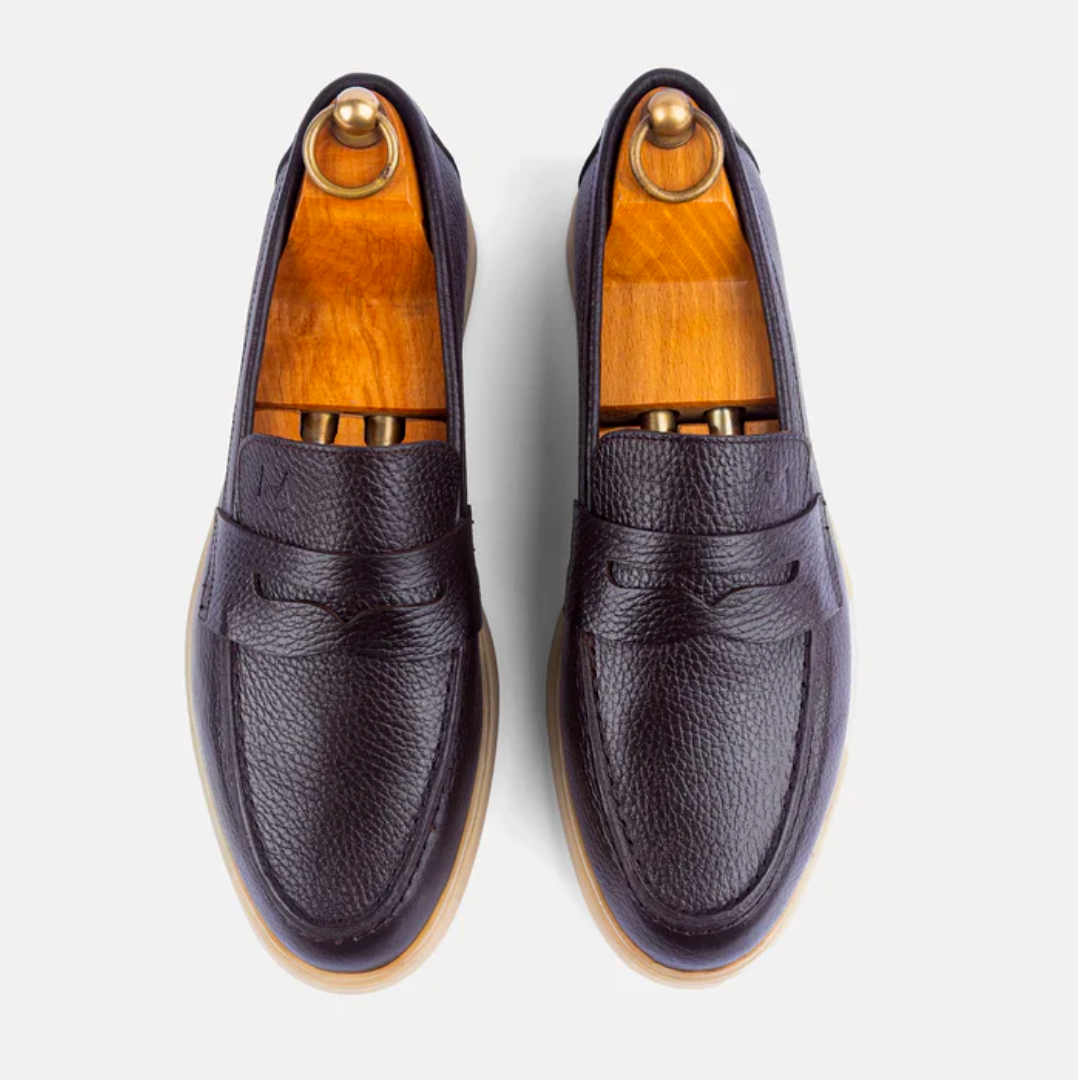 Mocassin City Walk Cuire Grainé Marron Foncé