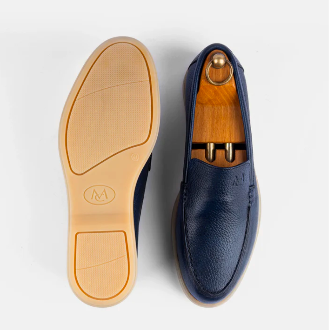 Mocassin City Walk Cuire Grainé Bleu