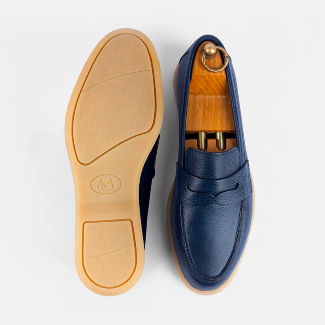 Mocassin City Walk Cuire Grainé Bleu