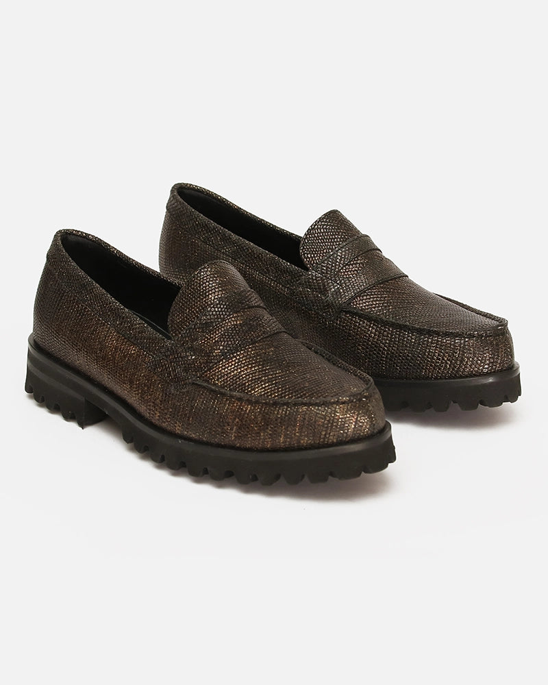 Loafers West Noir Doré imprimé Serpent