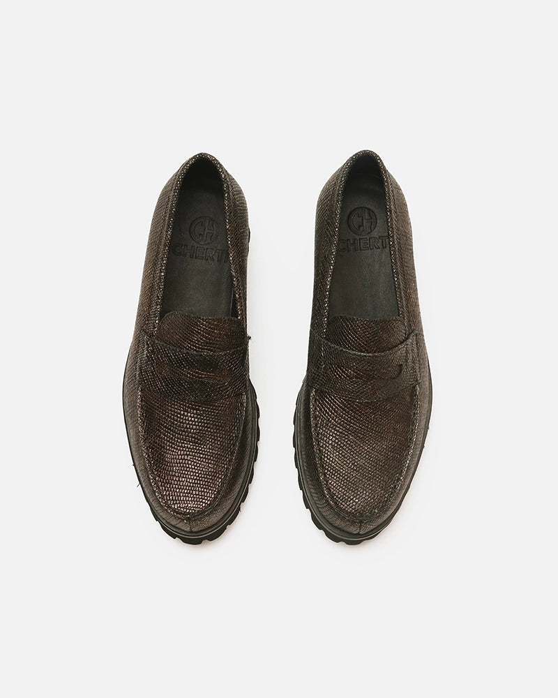 Loafers West Noir Doré imprimé Serpent