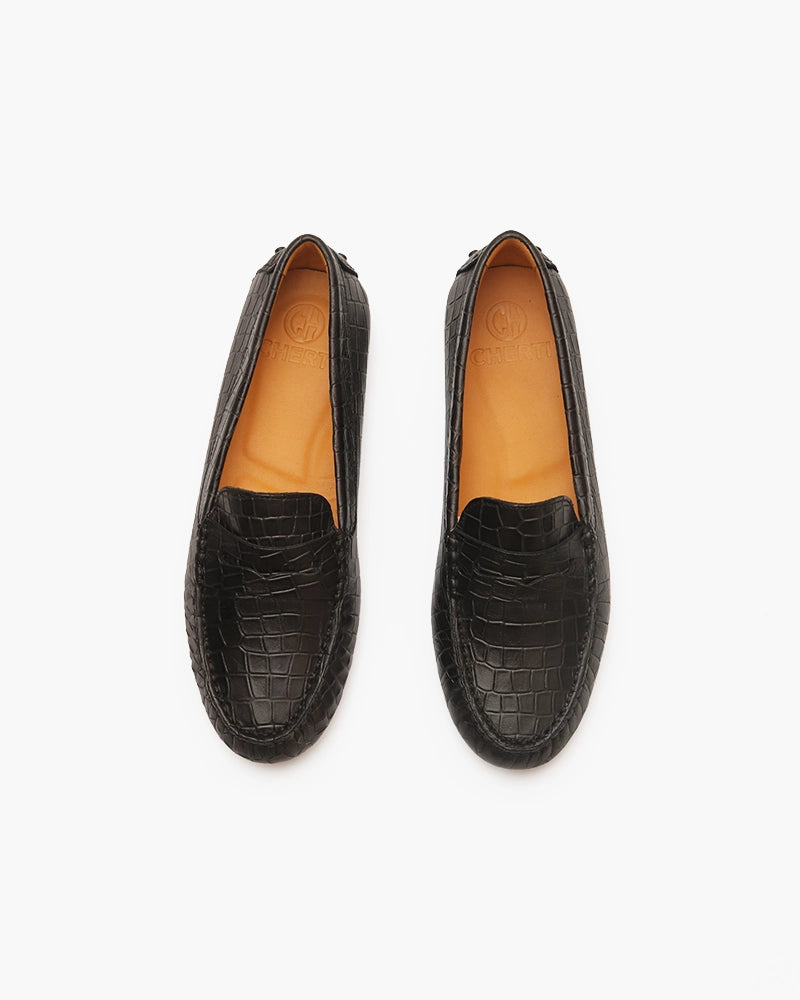 Mocassin Driver Max Noir imprimé Croco
