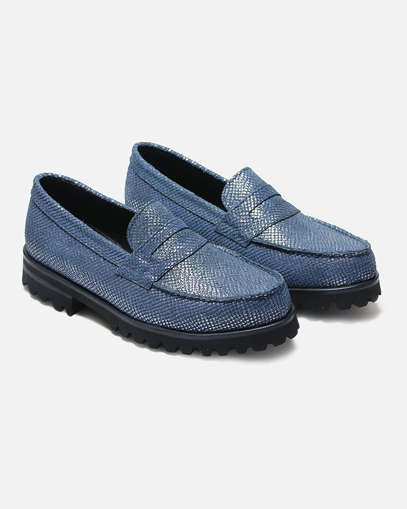 Loafers West Bleu imprimé Serpent