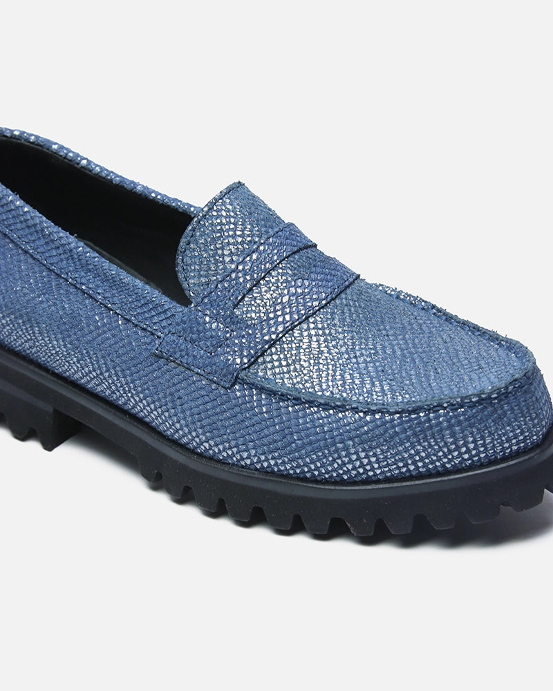 Loafers West Bleu imprimé Serpent