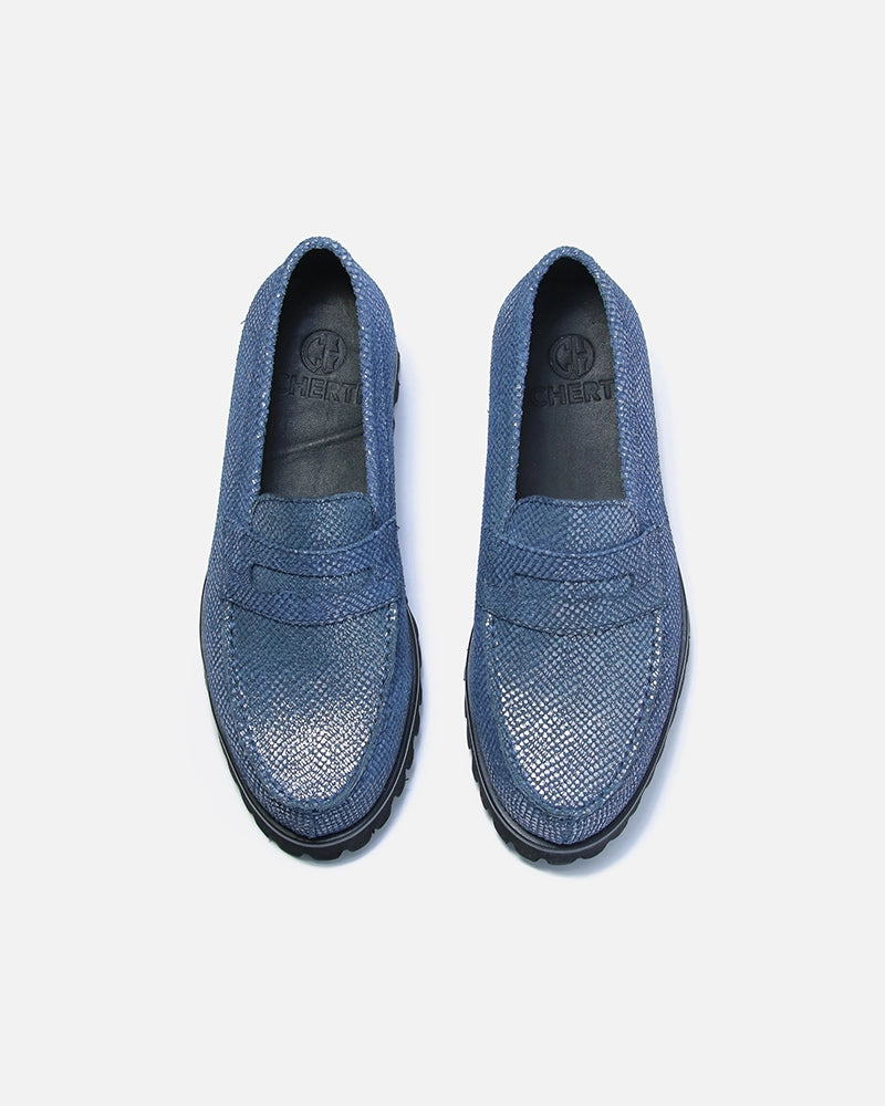 Loafers West Bleu imprimé Serpent
